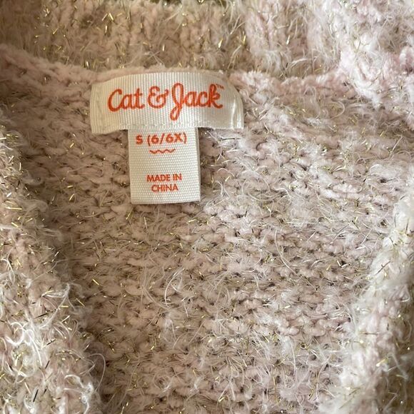 Girls Cat & Jack light pink and silver fuzzy open front cardigan sweater - Picture 8 of 14